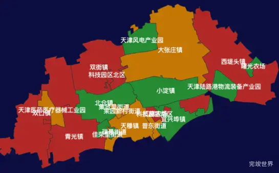 天津市北辰区geoJson地图渲染效果